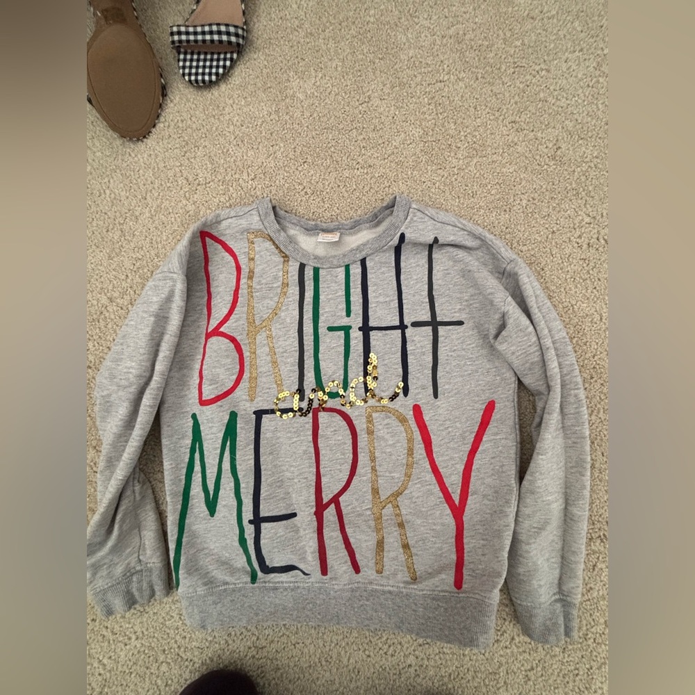 Girls Gymboree bright & merry gray sequence Christmas crewneck sweatshirt 10/12